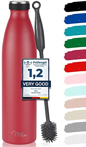 Milu Edelstahl Trinkflasche 350ml, 500ml, 750ml, 1000ml, 1.5L – Thermosflasche, Isolierte Wasserflasche, Auslaufsichere Isolierflasche doppelwandig, Kohlensäure geeignet (Rot, 1500ml)