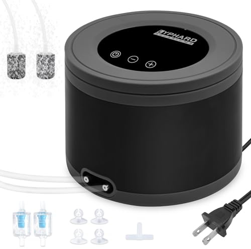 LYPHARD AQUARIUMS Aquarium Air Pump, Dual Outlets 5W Ultra Quiet Aerator for 20-600 Gallon Fish Tank Bubbler Adjustable Air Flow with Accessories