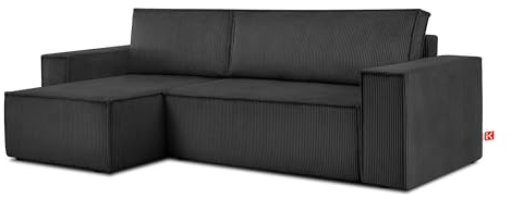 Konsimo Napi Ecksofa - Ecksofa mit Schlaffunktion und Bettkasten - Eckcouch mit Schlaffunktion - Sofa - Sofabezug Ecksofa L Form - Universal Eckcouch - 262 cm - Dunkelgrau