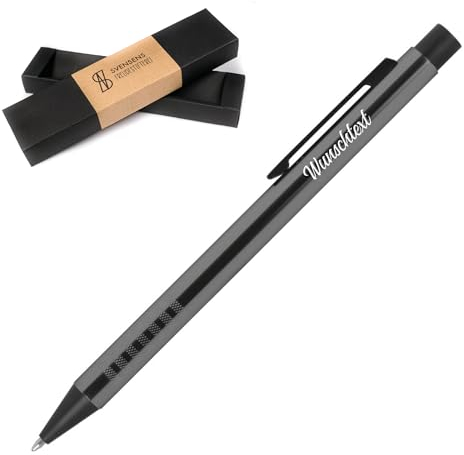 Freudestifterei Personalisierter Metall Bambus Kugelschreiber mit Gravur in Geschenk-Box | Kuli Stift | Kollegen Geburtstag Weihnachten Männer Frauen | blauschreibend