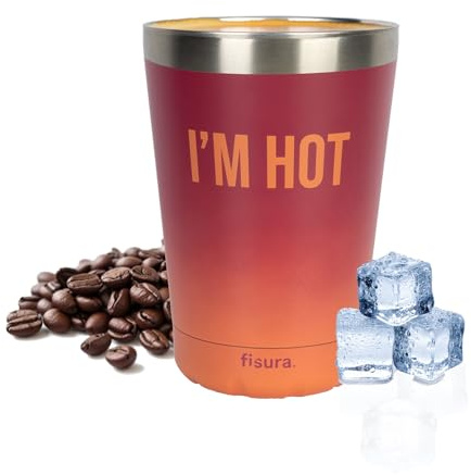FISURA – Vaso termo original “I’m hot”. Vaso termo café para llevar granate degradado. Taza de café 310 ml. Taza térmica acero inoxidable. Libre de BPA. Taza coche.