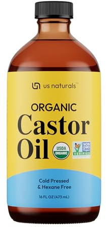 Us Naturals 16oz Organic Castor Oil – Glass Bottle – USDA Certified Organic & Non-GMO – 100% Pure, Cold-pressed, Unrefined, Hexane-free – Premium Glow-Boosting Oil for Skin, Hair, Lashes, Nails & More