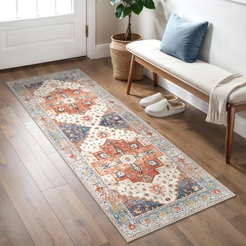 BEIMO Tapis Salon Vintage, Tapis Couloir, Chambre, Cuisine, Lavable en Machine, Antidérapant, Vintage Orange, 80x200cm
