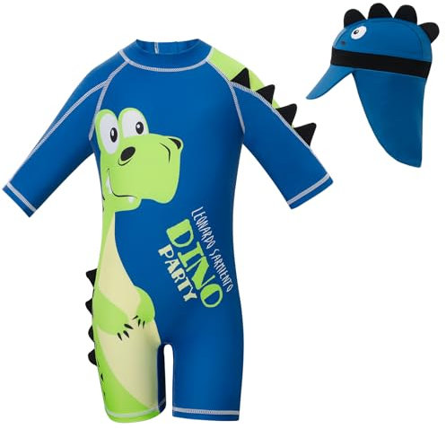 Cheerful Mario 1-7 Años Traje de Baño Bebe Niño Niña Manga Larga UV Ropa de Baño con Gorro Protección Solares Dino-B 2-3 Años