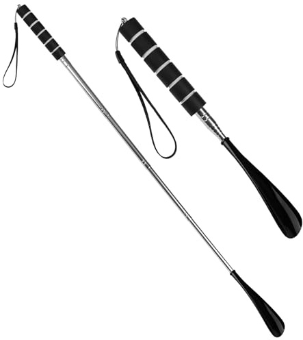 Cncedi Shoe Horn Long Handled, 29-70cm Extendable Shoehorn Portable Shoe Spoon with Comfort Grip, Telescopic Adjustable Length Boot Horn Women Men Kids Seniors, Black