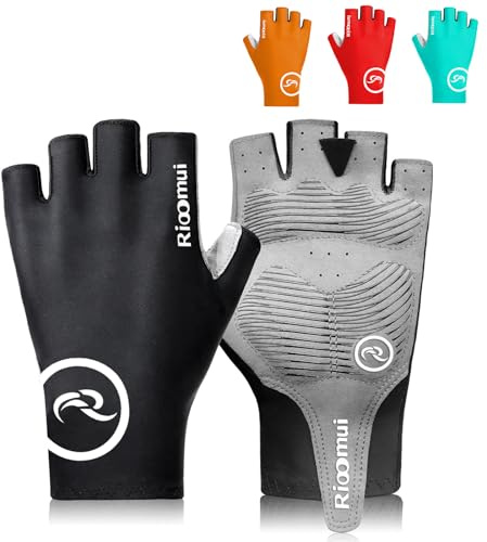 Rioomui Cycling Gloves,Anti-Slip 5mm Padded Biking Gloves for Men Women Shock-Absorbing Summer Breathable for Road Bicycle Commuting-Black-M
