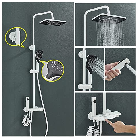 Colonne de Douche, Ensemble de douche numérique salle de bain robinet de douche pluie chaud froid mitigeur support système de douche pistolet gris blanc noir ,pour salle de bains(White 4-ways A)