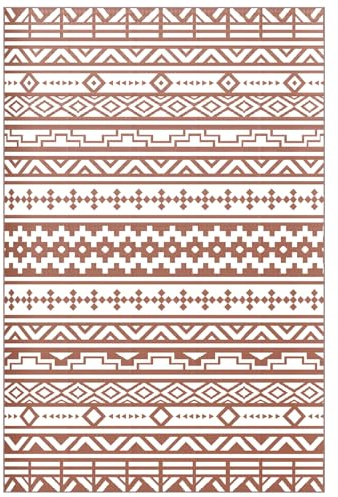 Outsunny Tapis d'extérieur réversible 1,8 x 2,7 m, Tapis de Sol au Motif Mur géométrique en PP, Sac de Transport Inclus, résistant aux intempéries, Rouge et Blanc