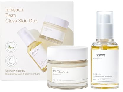 mixsoon Bean Glass Skin Duo Facial Moisturizer Fermented Bean Skincare Routine Bean Essence 50ml + Bean Cream 50ml 3.38 Fl. Oz / 100ml Korean Glass Skin Care