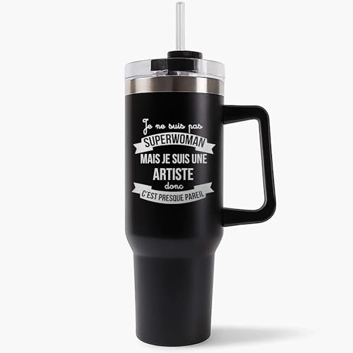Mug Isotherme 1,2L - Asmat Super-héros Femme Noire – Bouteille avec Anse, Paille et Couvercle – Idée Cadeau Gourde Personnalisée