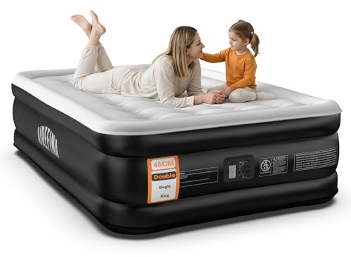 Airefina Air Mattress, Double Airbed with Built-in Electric Pump, Guest Blow Up Mattress In 3 Mins Self-Inflation with Flocked Surface, Portable Air Bed for Home or Camping Use -190x137x46cm