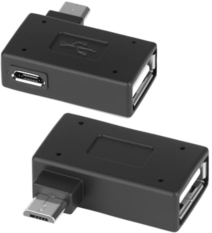 OddMart 2 OTG Adapter 90 Degree Left Right Micro USB 2.0 for Fire Stick Rii | Angled Connector Host Adapter L R Angle USB Femal to Micro Male with Power Port for Firestick Nintendo Logitech Keyboards