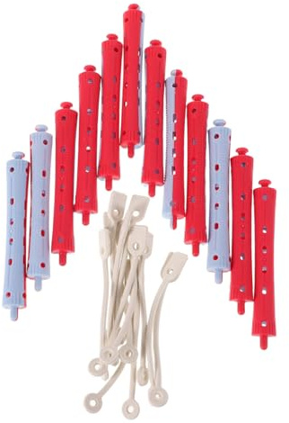 LOORGVEL Set De 12 Varillas Para Permanente De Ondas Frías, Rulos De Peluquería De Plástico Gris Azul y Rojo (19x91 Mm), Herramientas Prácticas Para Peinar Cabello Rizado, Uso Profesional y Doméstico