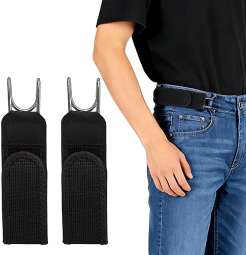 dellyy 2 Piezas Cinturón sin hebilla Invisible Kit, Cinturón Elástico Táctico con Gancho Metálico Unisex, No Buckle Belt (negro)
