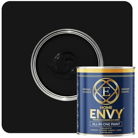 ENVY All-in-One Paint - High Coverage Paint for Interior & Exterior Walls, Wood & Furniture | Multi Surface Paint & Primer | Designer Colours For All Walls - Black Night - 1L - Satin