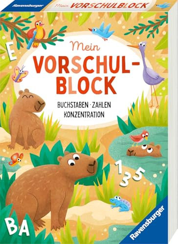 Ravensburger Mein Vorschul-Block: Buchstaben, Zahlen, Konzentration, Rätselblock ab 5 Jahre für die Vorschule, Vorbereitung auf die Einschulung