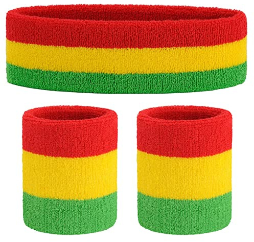 ONUPGO Juego de bandas para el sudor (3 piezas) Deportivas Banda para el sudor a rayas Muñequeras de tela de rizo para ejercicio atlético Baloncesto Muñequera y diademas que absorben la humedad y