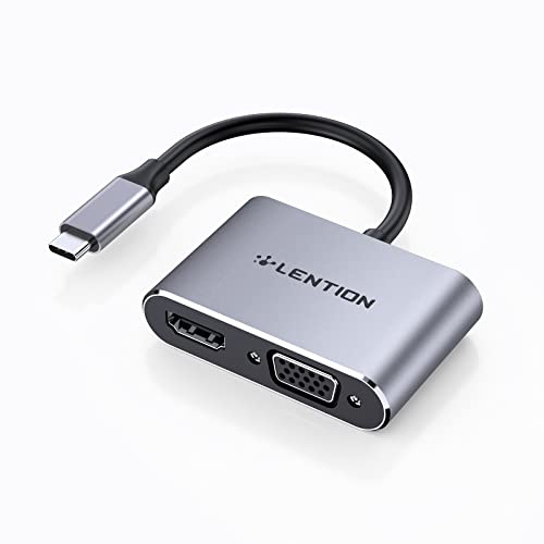 LENTION USB C auf 4K HDMI und VGA Dual Display AV Adapter Kompatibel mit 2025-2016 MacBook Pro 13/14/15/16, Neues 2025-2018 MacBook Air, iPad Pro, Neues Surface, Chromebook, Mehr (Space Grau)