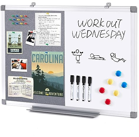 Swansea Whiteboard Magnettafel und Pinnwand Filz mit Aluminiumrahmen für Wohnung, Büro, Küche und Schule, 60X45cm