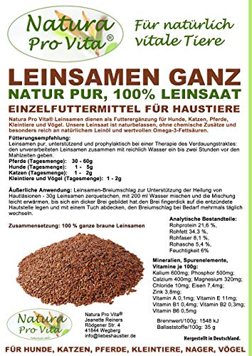 Leinsamen Vogelfutter, Winterfutter, energiereicher, gesunder Vogelsnack Huhn, Papagei, Sittich, NaturaProVita ganze Leinsaat, gut für die Verdauung, reich an Leinöl und Omega-3 Fettsäuren 20kg Sack