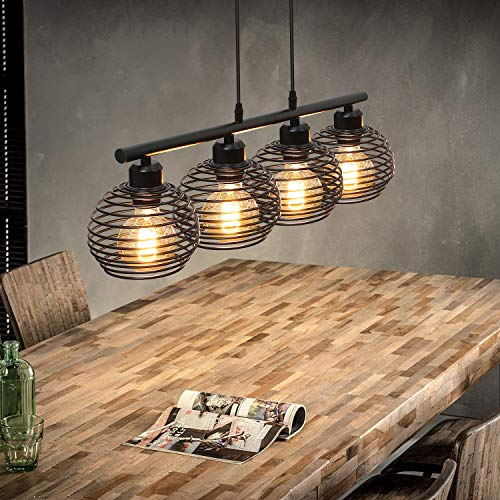ZMH Dining Room Ceiling Light Black Pendant - E27 Vintage 4 Way Pendant Lamp Retro Industrial Cage Metal Lamp Hanging Cable Lighting Cluster Light Fitting for Dining Table Living Room Kitchen Island