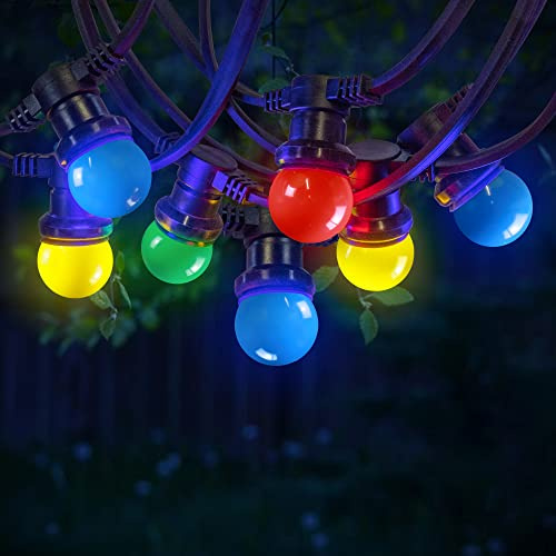 SKYLANTERN® LED Lichterkette 20m Außen bunt – 40 E27 Glühbirnen (blau, rot, gelb, grün) – IP65 wasserdicht – Profi-Qualität LED Lichterkette für Garten & Terrasse