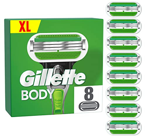 Gillette Body Rasierklingen für Rasierer Herren, 8 Ersatzklingen für Nassrasierer & Körperrasierer mit 3-fach Klinge, die stärker als Stahl sind