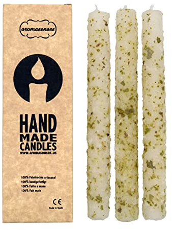 Aromasenses | Candele Fatte a Mano | Confezione da 3 | Profumate da 2 cm x 20 cm | Naturali, atossiche e Fatte a Mano | Rilassanti a Lunga Durata | Originali | Candele al Sale, alla Ruta e Al'alloro