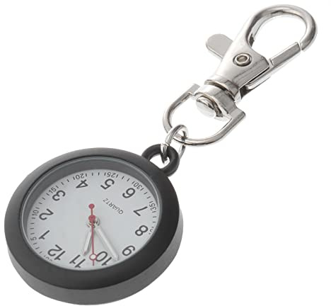 Mikikit Taschenuhren- Quarzfrauen Mädchen Tragbare Uhr für Keychain Taschenabzeichen Uhren für Arztschwester Bequeme Clip Watch- Weiß