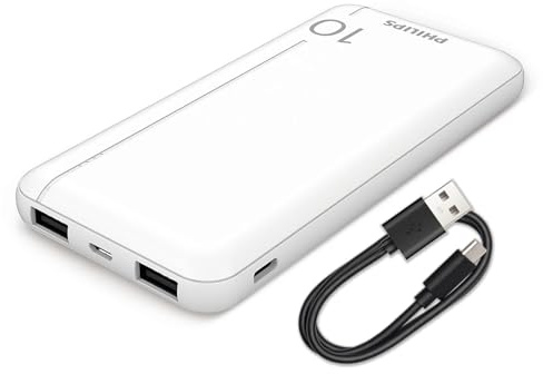 Philips Slim Powerbank 10000mAh mit LED + Micro-USB Kabel white