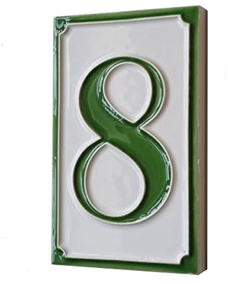 Numeri civici Piastrelle in ceramica italiane dipinte a mano con numeri italiani Design semplice verde, dimensioni delle piastrelle: 11 cm x 7 cm (numero verde 8)