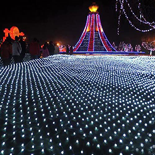LEDs Guirnaldas Neta Luz, Impermeable de luz de Red Alimentado Energía Solar, Recargable Malla Cortina Luce de Iluminación para Navidad Decoración Interior Exterior White 6x4m