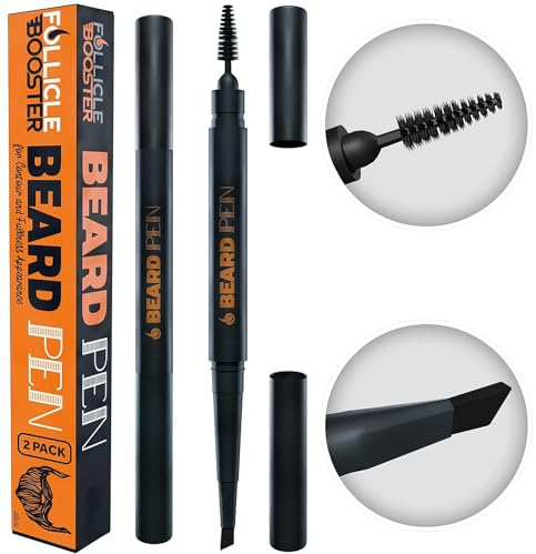 Beard Pen Filler for Men - Barber Styling Grooming Pencil - Waterproof, Sweat Proof, Long Lasting Solution with Natural Finish - Cover Beard and Scalp Patches in Seconds - Black 2 Pack