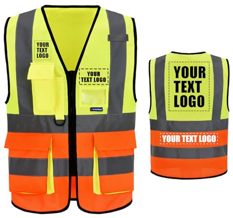 AYKRM 21 Farben Personalisierte bedruckbare Warnweste aufdruck mit Text oder mehrfarbigem Logo und Mehreren Taschen, Warnschutz Arbeitsweste Sicherheitsweste mit bedruckbare
