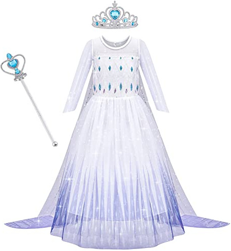 Kostüm Kinder Mädchen Prinzessin Kleid Kinder Dress mit Krone Zauberstab Party Verkleidung Karneval Halloween Weihnachten Kostüm (120CM)