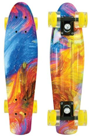 Schildkröt® Retro Skateboard Free Spirit, Premium Beach Board mit verschiedenen Deckdesigns, leuchtende LED Rollen, ABEC7 Kugellager