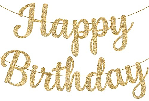 KatchOn, Glitter Gold Happy Birthday Banner - Pre-Strung 10 Feet, Happy Birthday Sign for Women Men Boys and Girls Gold Birthday Decorations