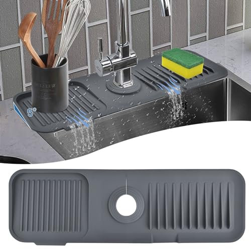KEEGOP Sink Mat for Faucet, Bathroom Sink Splash Guard，Faucet Absorbent Mat,Kitchen Must Haves Washable Drip Catcher for Sink Faucet(Grey 17.5 x 5.5)