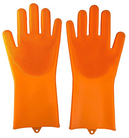 DUnLap Cleaning Gloves 2pcs Silicone Cleaning Gloves Multifunction Silicone Dish Washing Gloves For Kitchen Household Silicone Washing Eco Friendly Cleaning Gloves(Orange no Velvet)
