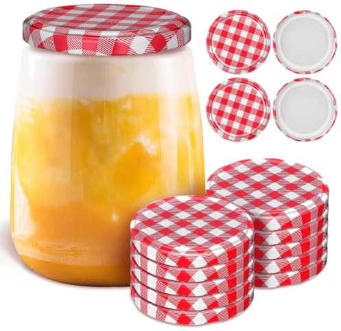 UPKOCH 40 Pcs Jam Jar Lids 72mm, Red Gingham Twist Off Replacement Canning Caps for Glass Jars, Vinegar Proof Screw Top Covers for Preserves, Marmalade, Honey, Chutney Making