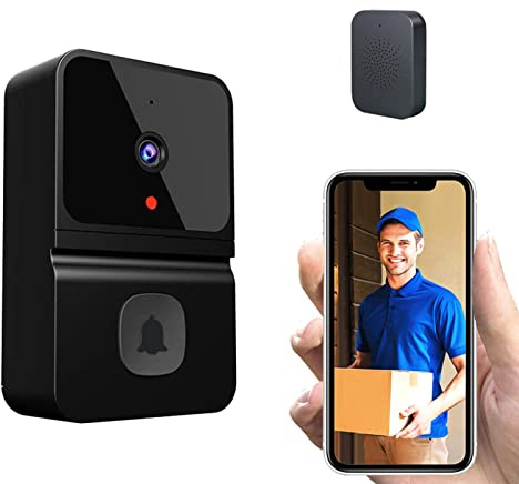 Sunydog Sonnette sans Fil avec Caméra,Vidéo Caméra de Sonnette Intelligente avec Vision Nocturne 480p, Stockage en Nuage Audio Bidirectionnel, Alimenté par Batterie pour Maison Bureau Hôtel, Noir