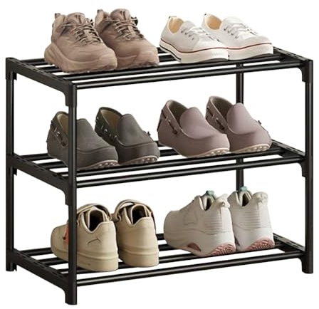 XIANGLV Scarpiera a 3 ripiani, piccola, sottile, con rivestimento antiruggine, adatta per dormitorio, casa in affitto, balcone, scarpiera stretta impilabile