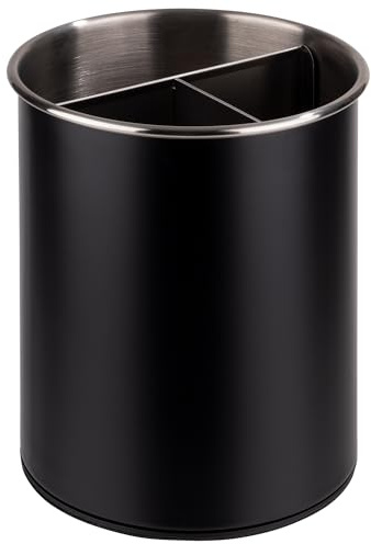 APS 11748 Range-couverts, pivotant, Ø 13 cm, hauteur 16,5 cm, dessous protégeant le meuble, monobloc amovible (3 compartiments), inox, noir