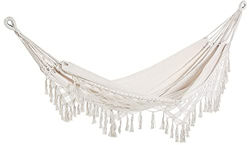 Outsunny Hamaca Colgante 288x150 cm Hamaca de Jardín de Estilo Boho con Bolsa de Transporte Carga 120 kg Hamaca para Patio Terraza Balcón Camping Crema