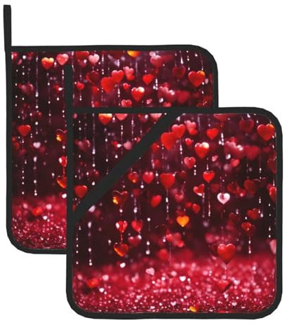 MyPiky Set di 2 presine con stampa astratta a forma di cuore, resistenti al calore, per cottura al forno, barbecue, microonde