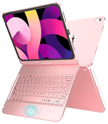 TQQ Funda con Teclado para iPad 11ª Generación A16 2025 y 10ª Generación 2022, con Gran Trackpad de Precisión, Retroiluminado de 10 Colores Estilo Portátil, QWERTY Español Ñ - OroRosa