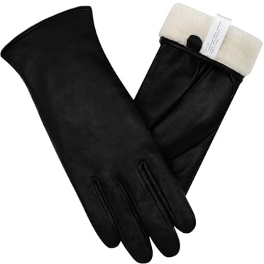 vislivin Vollhand Touchscreen-Handschuhe für Damen Leder Handschuhe Warmer Winter SMS Autofahren Handschuh Glänzend Schwarz M