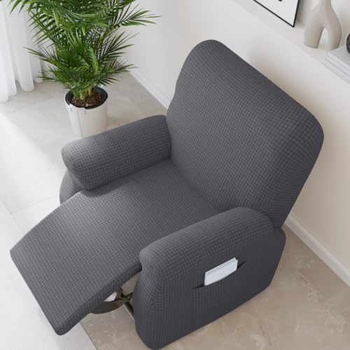Chickwin Sesselschoner für Relaxsessel 1/2/3 Sitzer, Fernsehsessel Bezug mit Taschen Elastisch Sesselschoner für Fernsehsessel, Einfarbig Sesselschoner mit Armlehne (1 Sitzer,Grau)