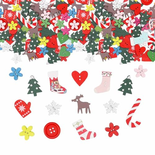 ParPix 100 Stück Holz Konfetti - Bunt Streudeko für Weihnachten, Tannenbaum Herze Schneeflocken Deko Confetti, Weihnachts Tischdeko, Wiederverwendbar