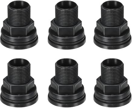 PATIKIL Raccordo Paratia in PVC 1/2 Femmina x 3/4 Maschio, 6pz Connettori a Doppio Filetto Serbatoi d'Acqua con Guarnizione Sigillante per Secchio Pioggia, Lavandini, Acquari, Nero